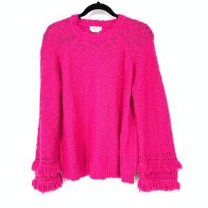 Lovers + Friends Sweater Women's XS Pink Frill Sleeve Crewneck Drop Shoulder